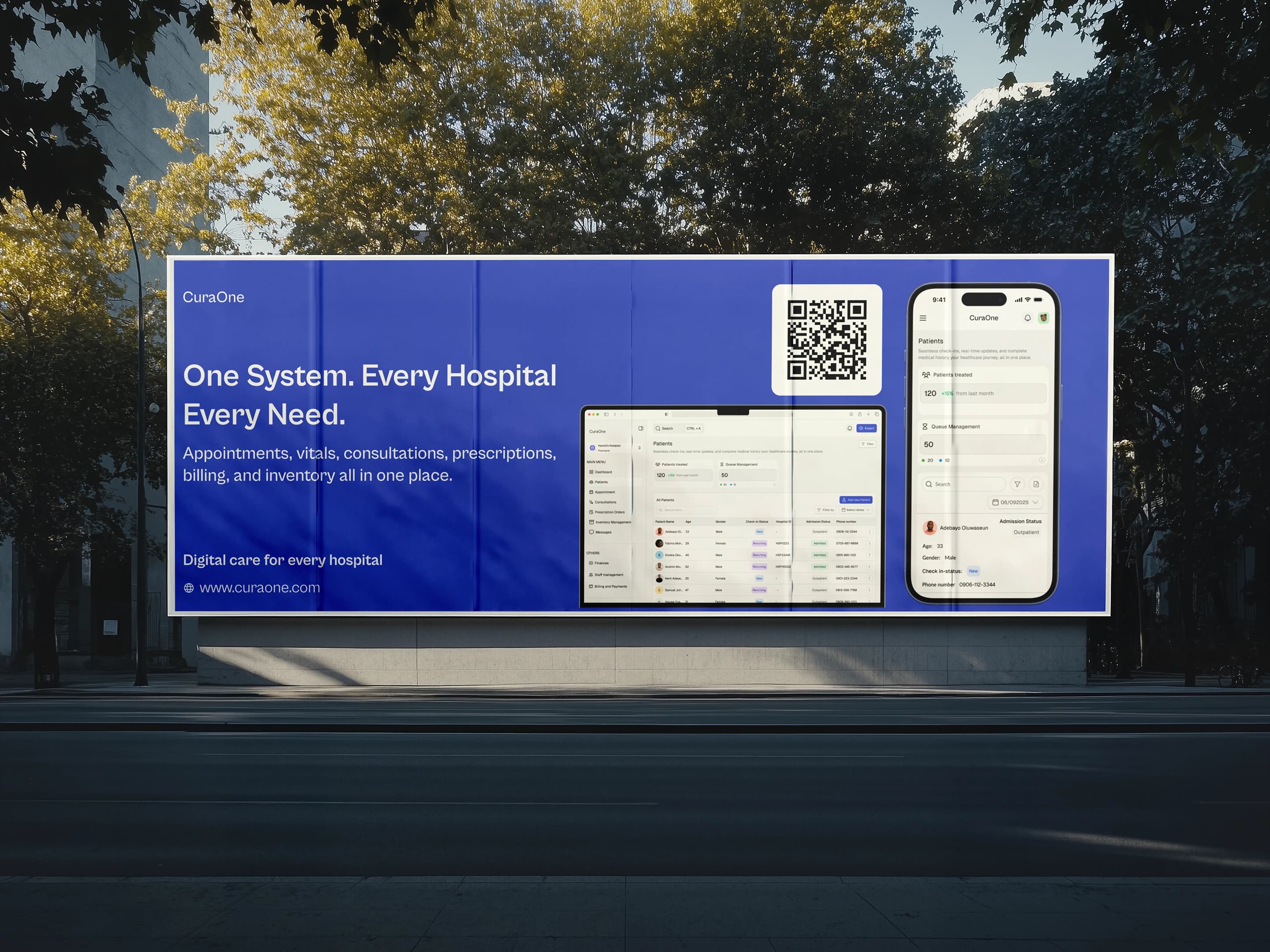 CuraOne hospital platform billboard campaign