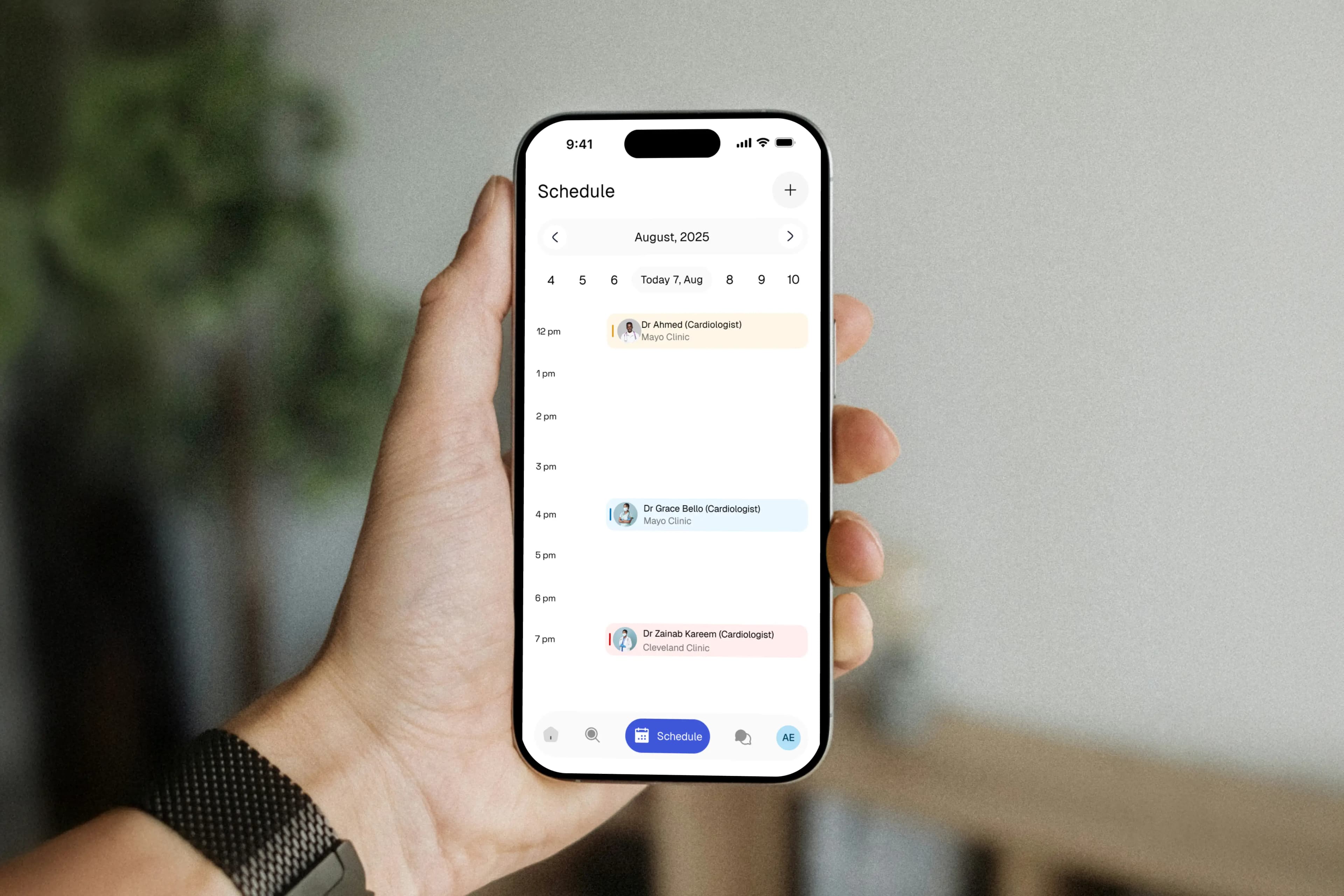 Curaone mobile appointment scheduling interface